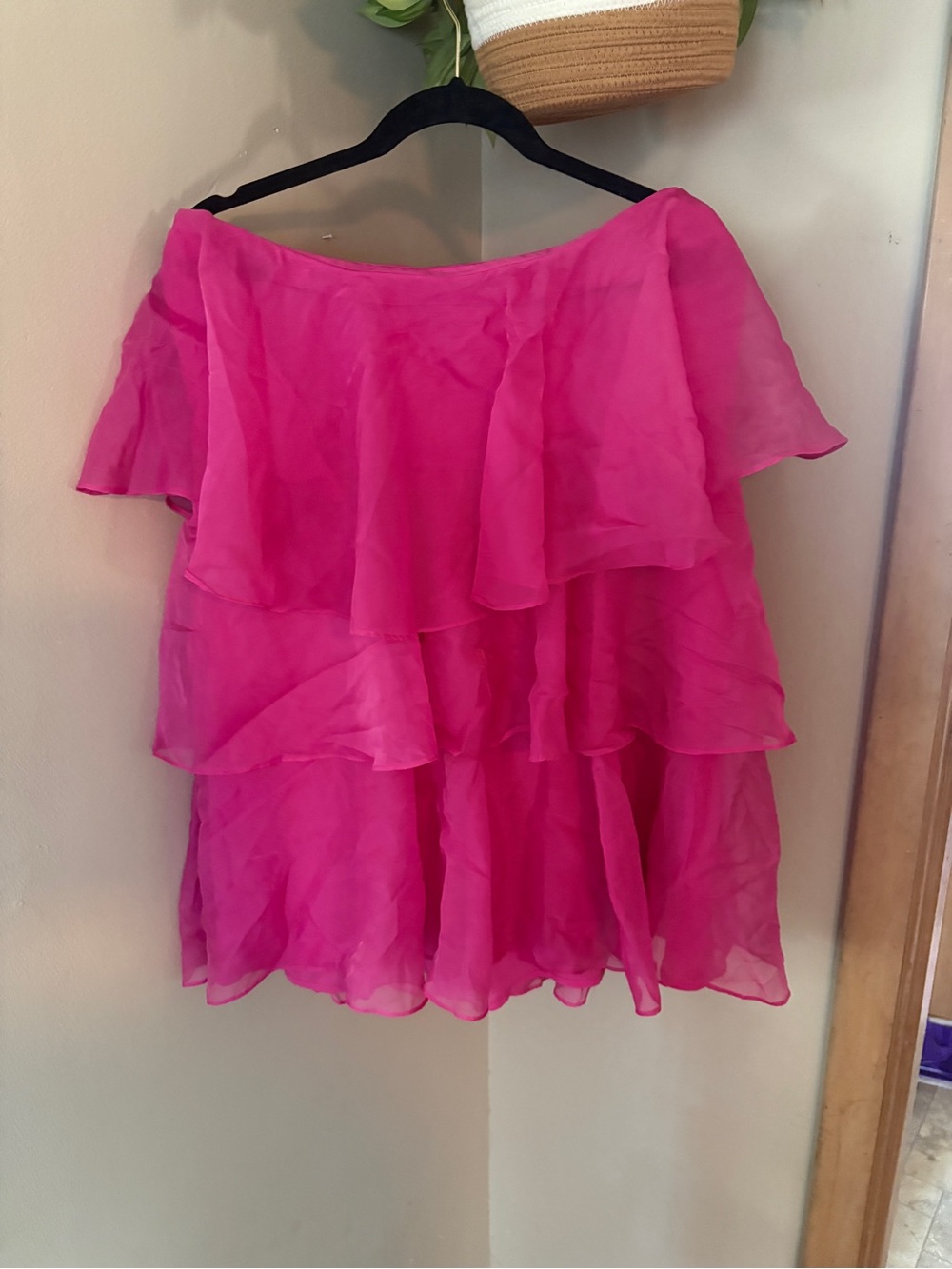 Abercrombie & Fitch Hot Pink Tiered Off-Shoulder Dress